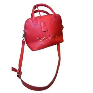 Bebe Orange Pebbled Satchel Crossbody Purse Rainbow Logo Structured Bag
